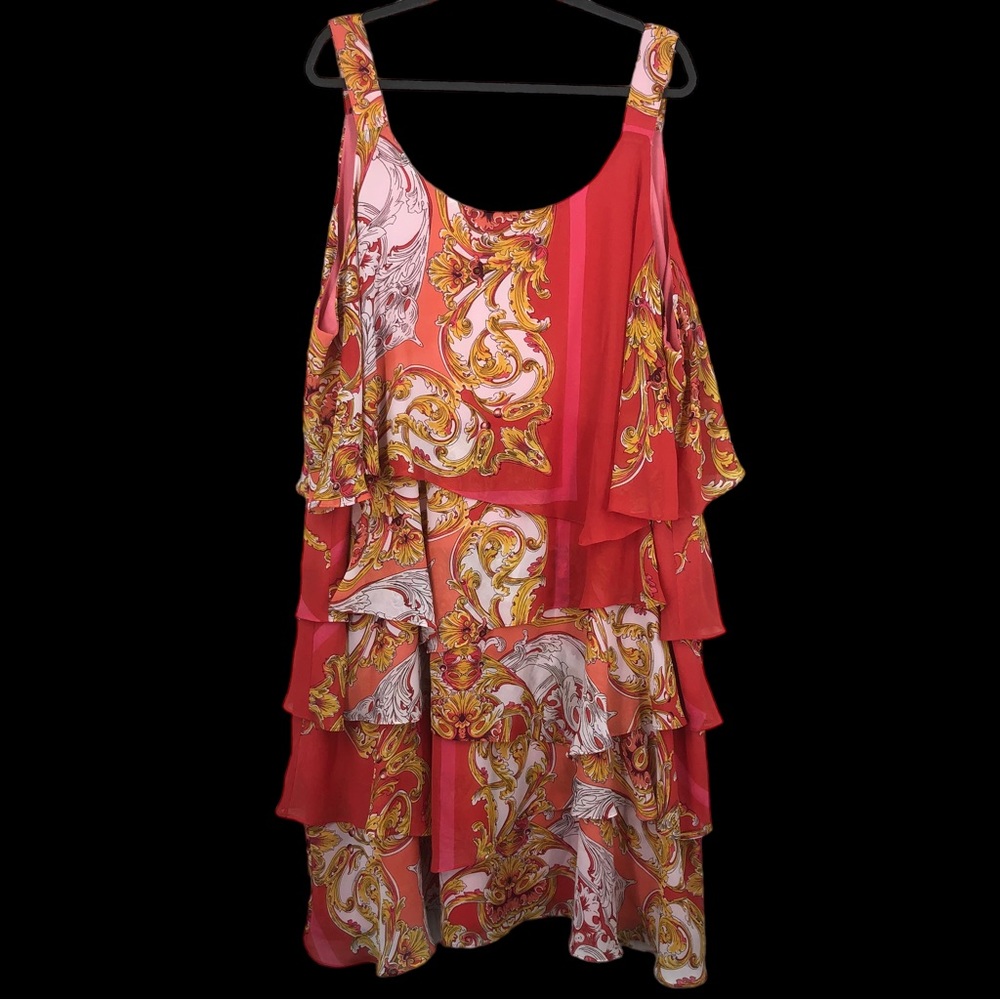 Catherine’s Plus SZ 4X Paisley Print Dress, Multi Layers of Ruffles, Chiffon